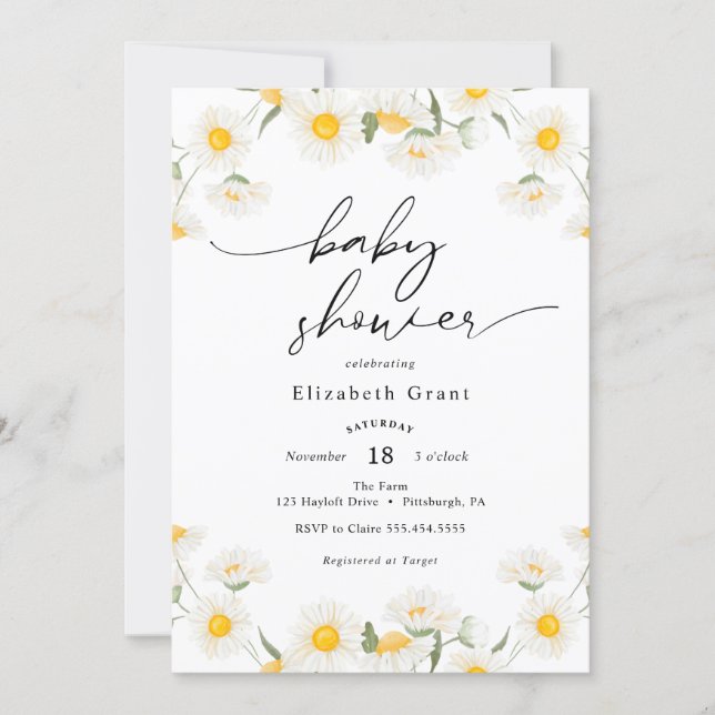 Simple Daisy Wreath Baby Shower Invitation (Front)