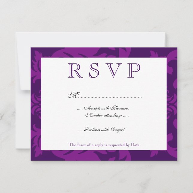 Simple Damask Aubergine RSVP (Front)