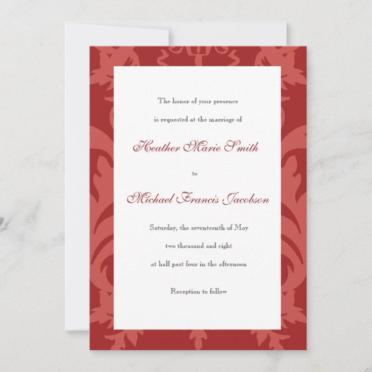 Simple Damask Cranberry Wedding Invitation | Zazzle