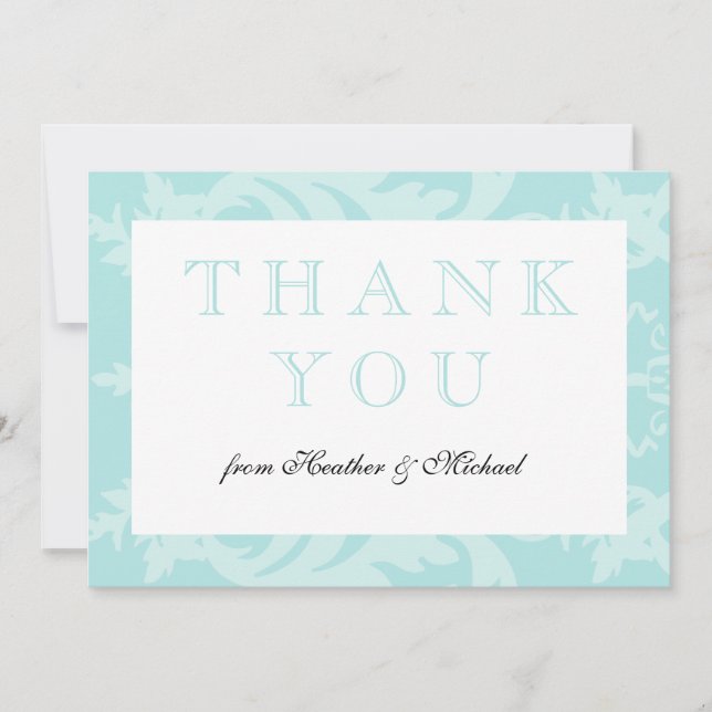 Simple Damask Robin's Egg Blue Thank You (Front)