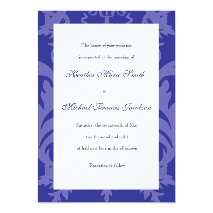 Simple Damask Royal Blue Wedding Invitation | Zazzle