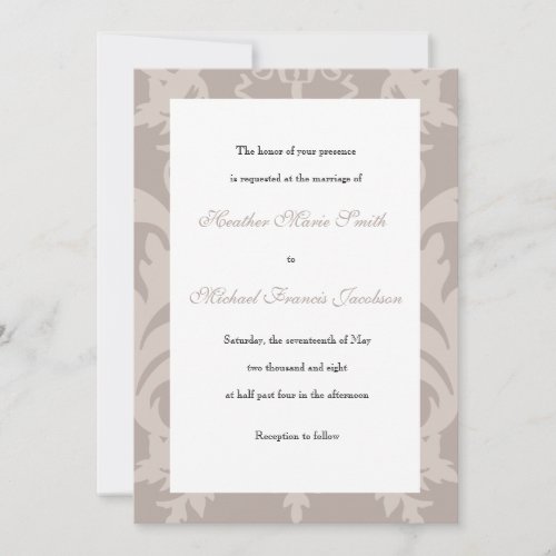 Simple Damask Taupe Wedding Invitation