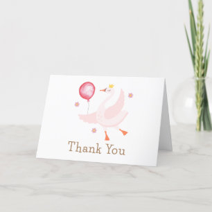 Simple Dancing Princess Swan Balloon Baby Shower  Letterpress Thank You Card