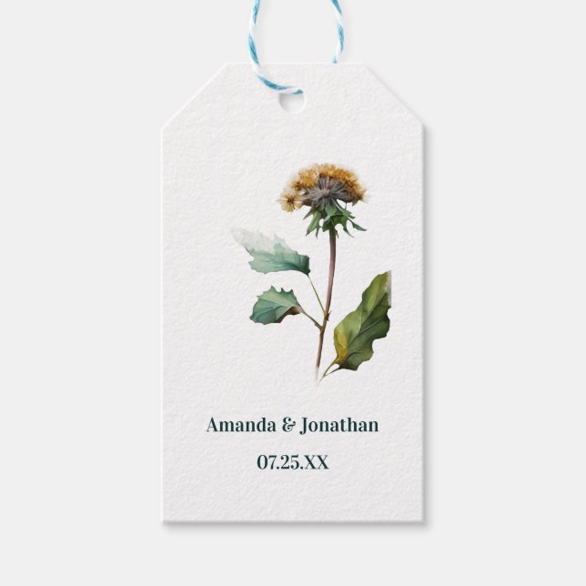Simple Dandelion Floral Wedding Gift Tag (Front)