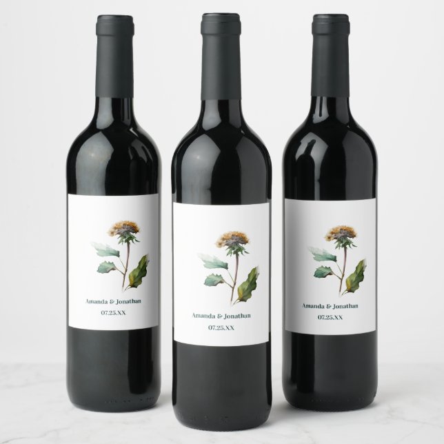 Simple Dandelion Floral Wedding Wine Label Set (Bottles)