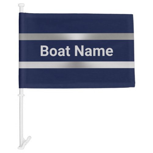 Simple Dark Blue and Silver Boat Name Car Flag