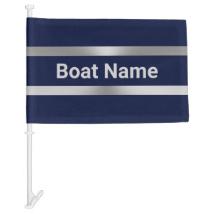 Simple Dark Blue and Silver Boat Name Flag