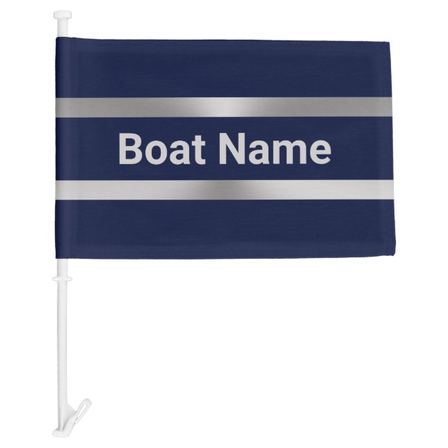 Simple Dark Blue and Silver Boat Name Flag (Front)