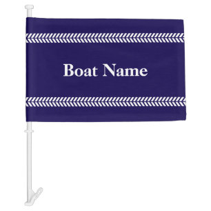 Simple Dark Blue and White Boat Name Template Car Flag