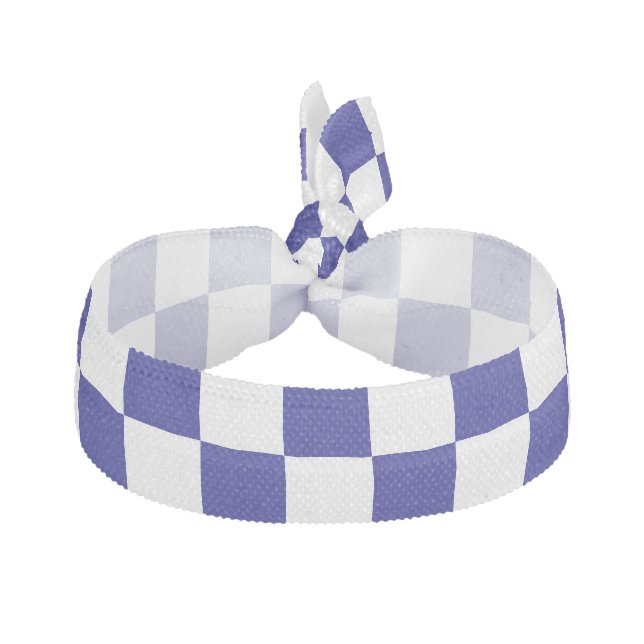 Simple Dark Blue and White Checkerboard Pattern Elastic Hair Tie (Front)