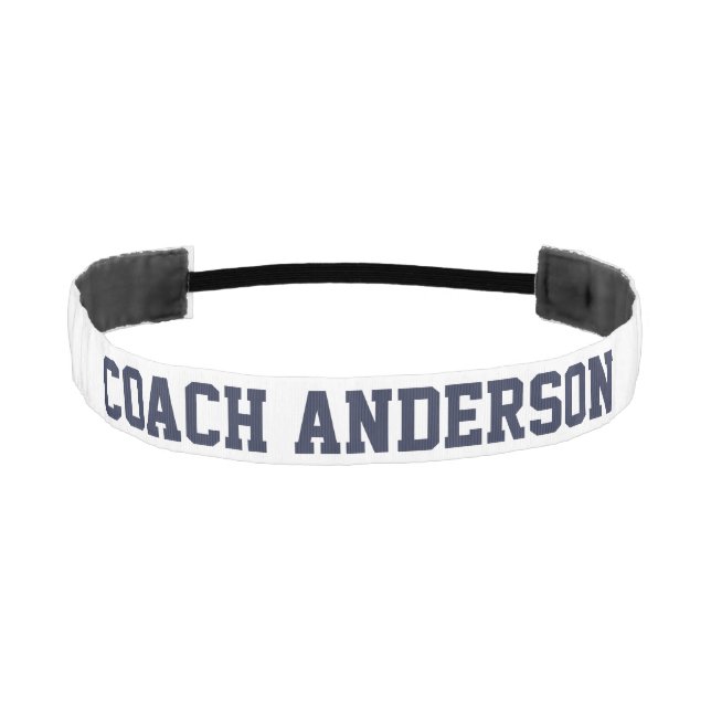 Simple Dark Blue and White Coach Name Template Athletic Headband (Front)