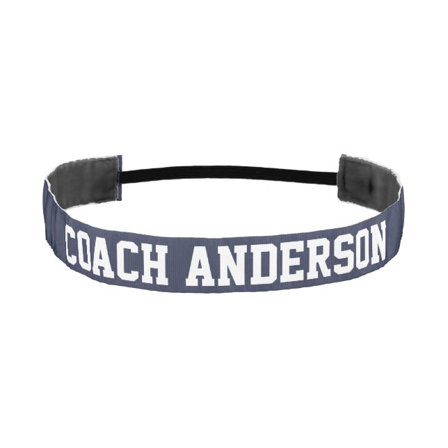 Simple Dark Blue and White Coach Name Template Athletic Headband (Front)