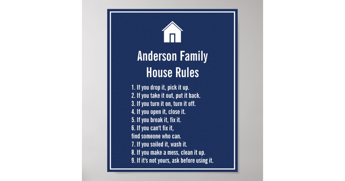 Simple Dark Blue and White Family Rules Template Poster Zazzle