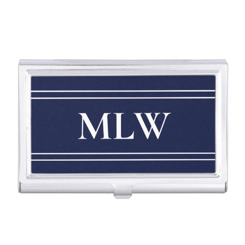 Simple Dark Blue and White Monogram Template Business Card Case