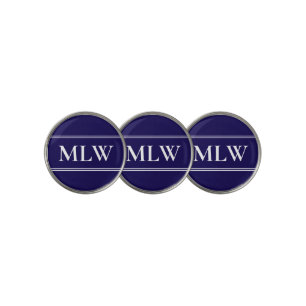 Simple Dark Blue and White Monogram Template Golf Ball Marker