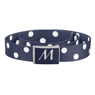 Simple Dark Blue and White Polka Dot with Monogram Belt