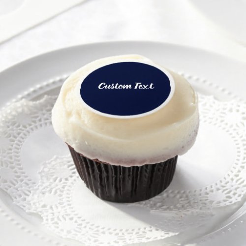 Simple Dark Blue and White Script Text Template Edible Frosting Rounds