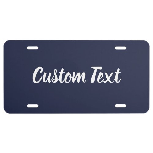 Simple Dark Blue and White Script Text Template License Plate
