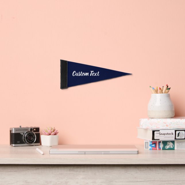 Simple Dark Blue and White Script Text Template Pennant Flag (Insitu 2)