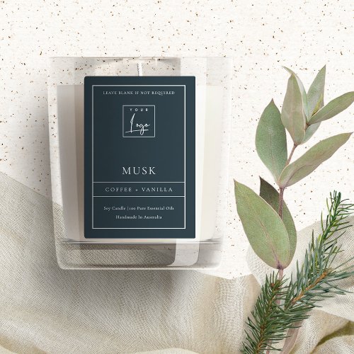 SIMPLE DARK BLUE BLACK LOGO BORDER MODERN CANDLE  FOOD LABEL