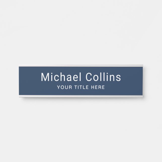 Simple dark blue name title template professional door sign (Front)
