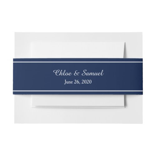 Simple Dark Blue Personalized Wedding Invitation Belly Band