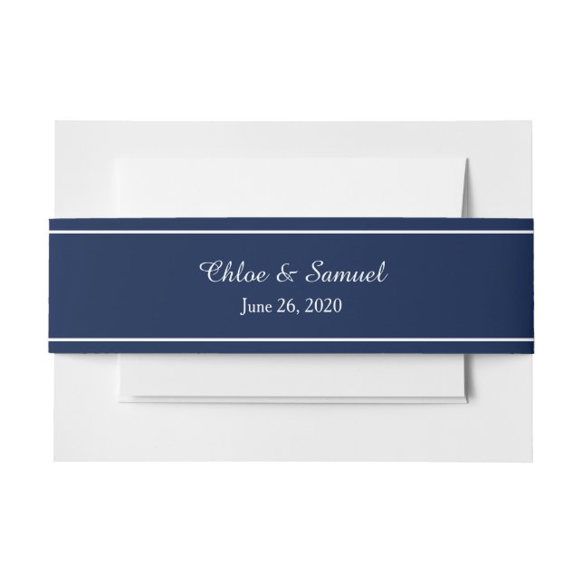 Simple Dark Blue Personalized Wedding Invitation Belly Band (Front Example)