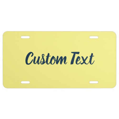Simple Dark Blue Script Text Template on Yellow  License Plate