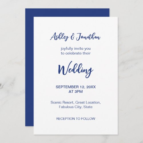 Simple Dark Blue Wedding Invitation