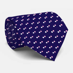 Simple Dark Blue White and Pink Dots Pattern Neck Tie