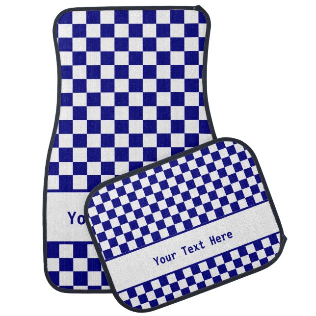 Simple Dark Blue White Checkerboard Pattern Text Car Floor Mat (Set)