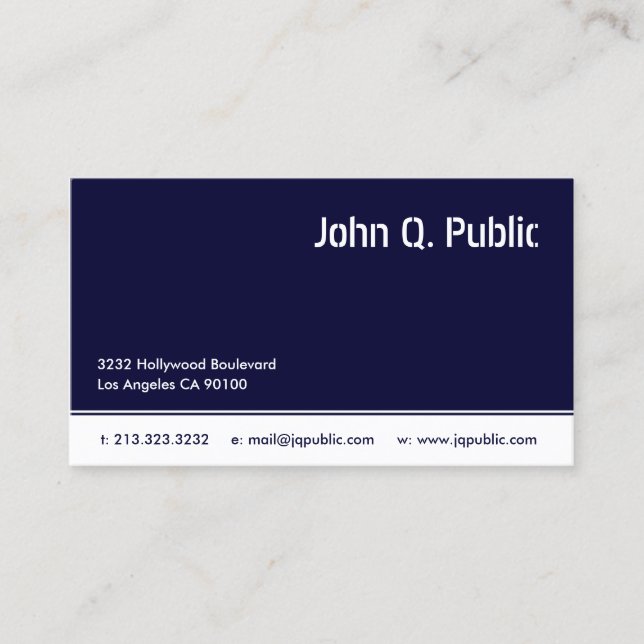 Simple Dark Blue White Color Business Card (Front)