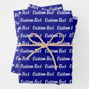 Simple Dark Blue White Cursive Script Text Pattern Wrapping Paper Sheets