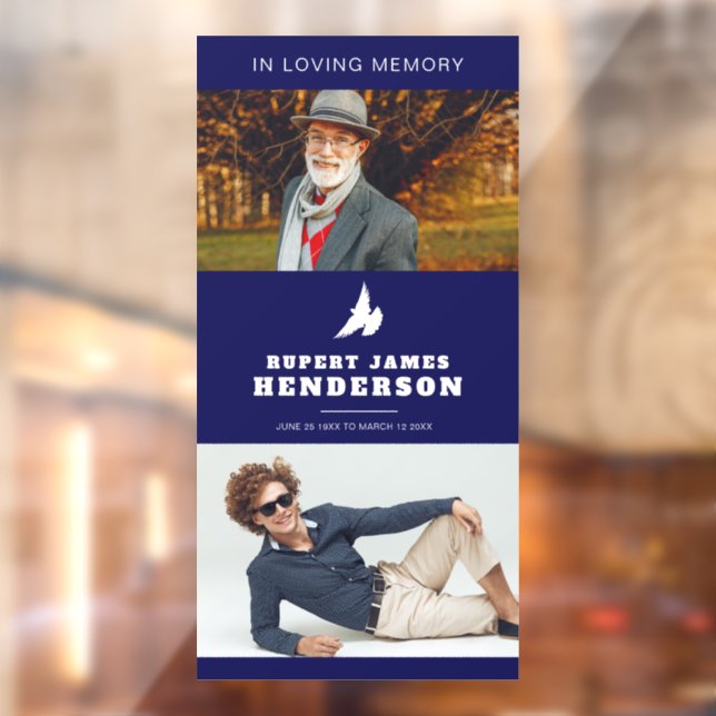 Simple dark blue white dove custom photo memorial window cling (Sheet 2)