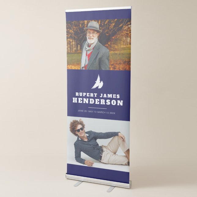 Simple dark blue white dove photo template retractable banner (3/4)