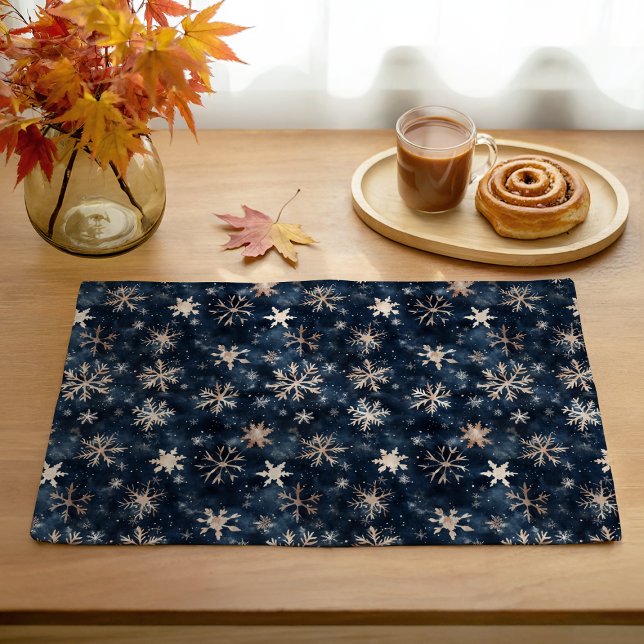 Simple Dark Blue with Snowflakes Cloth Placemat (Creator Uploaded)