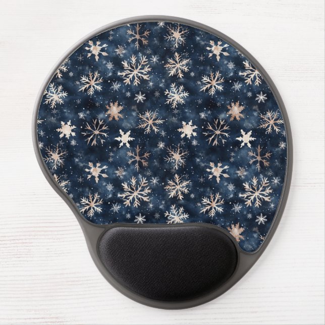 Simple Dark Blue with Snowflakes Gel Mouse Pad (Front)