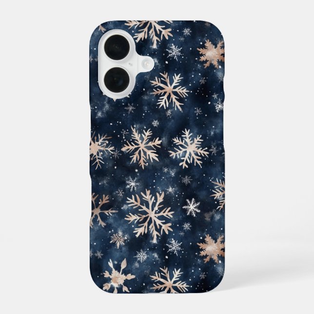 Simple Dark Blue with Snowflakes Iphone Case (Back)