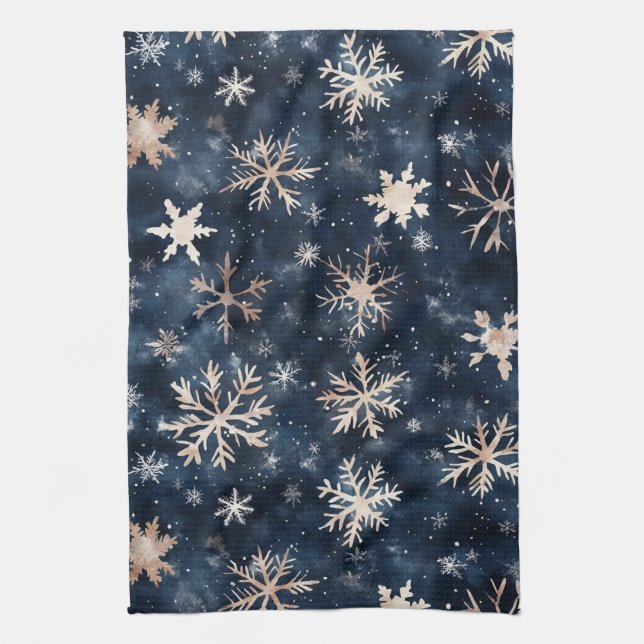 Simple Dark Blue with Snowflakes Kitchen Towel (Vertical)