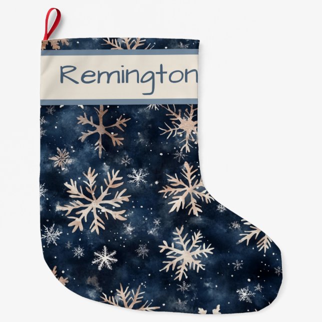 Simple Dark Blue with Snowflakes Large Christmas Stocking (Front)