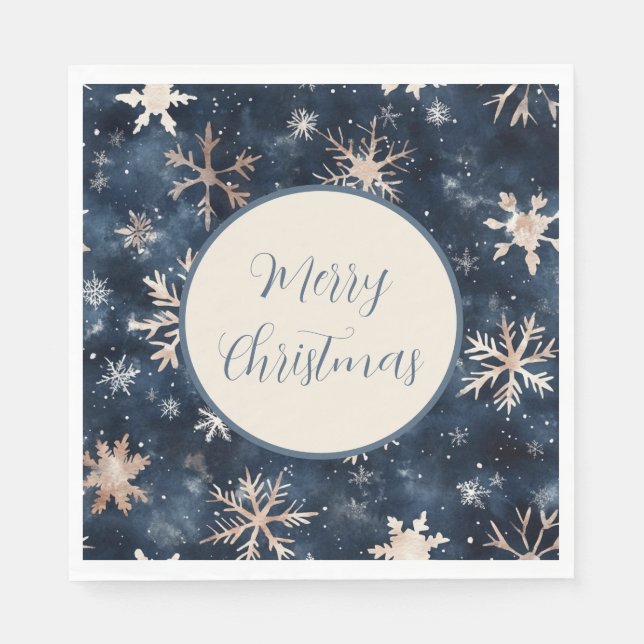Simple Dark Blue with Snowflakes Napkins (Front)