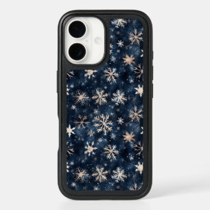 Simple Dark Blue with Snowflakes iPhone 16 Case