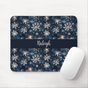 Simple Dark Blue with Snowflakes Personalized Mouse Pad