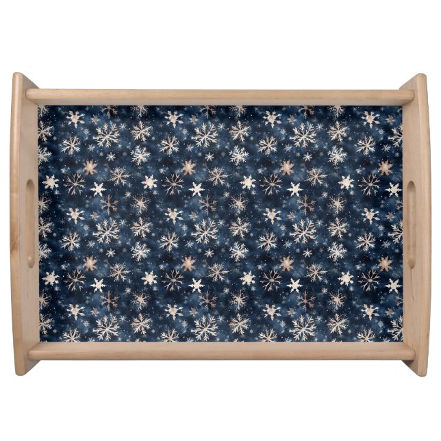 Simple Dark Blue with Snowflakes Serving Tray (Front)