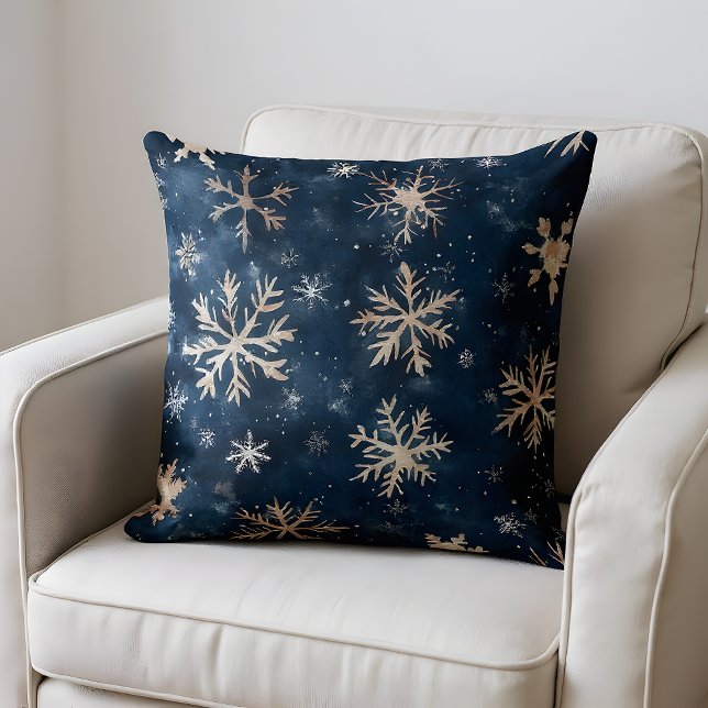 Simple Dark Blue with Snowflakes Throw Pillow (Creator Uploaded)