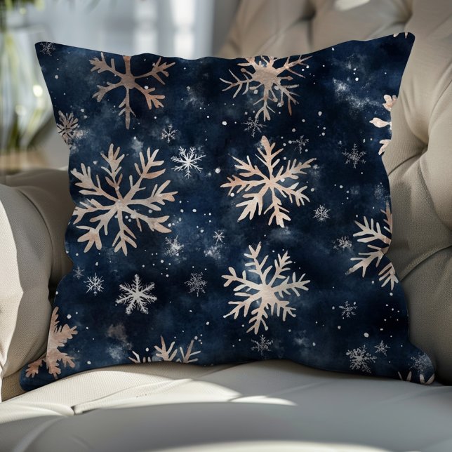 Simple Dark Blue with Snowflakes Throw Pillow (Creator Uploaded)
