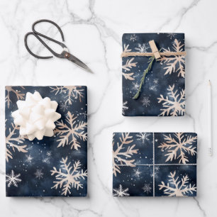 Simple Dark Blue with Snowflakes Wrapping Paper Sheets