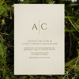 Simple Dark Bronze & Gold Monogram Wedding Invitation