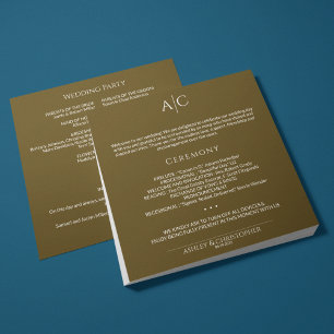 Simple Dark Bronze Monogram Wedding Ceremony Program