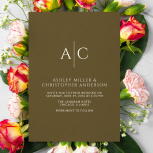 Simple Dark Bronze Monogram Wedding Invitation